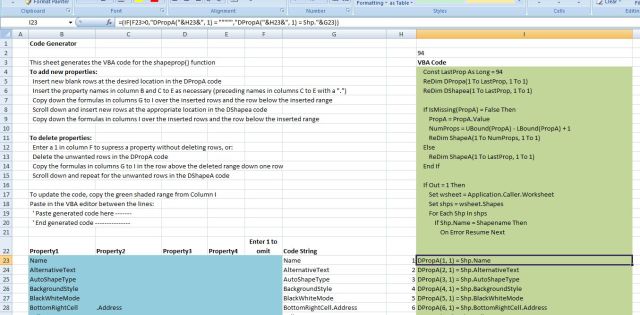 ShapeProp() code generation sheet