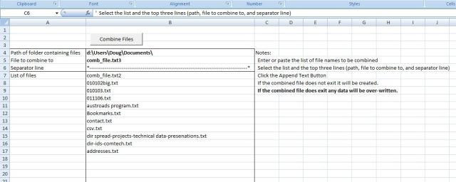 Combine text files from an Excel list