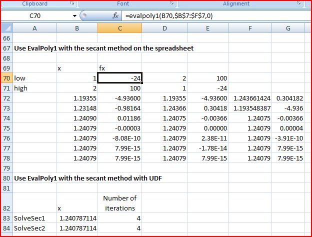 Solutions using the secant method