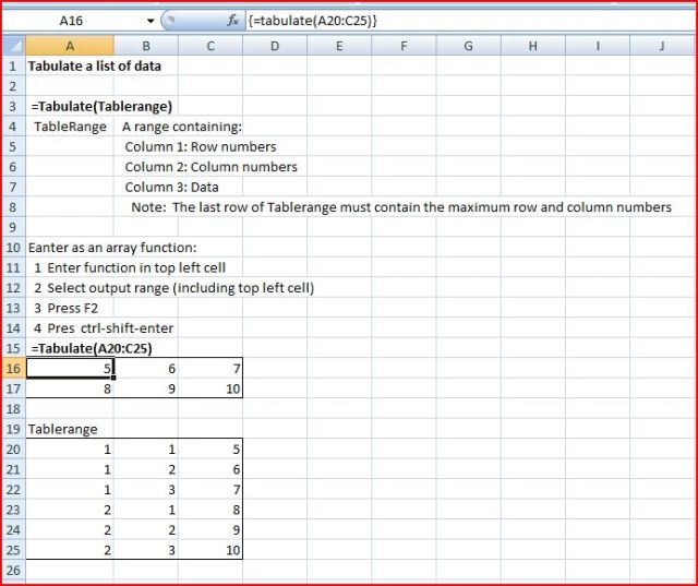 Tabulate Function