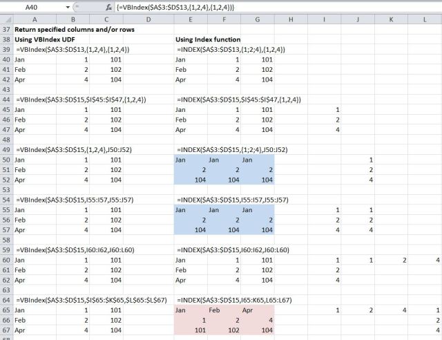 Returning specified rows or columns with Index() and VBIndex()
