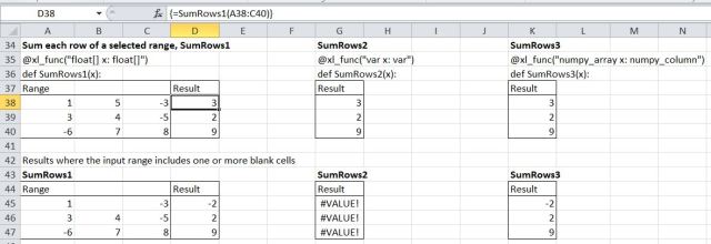 SumRows functions