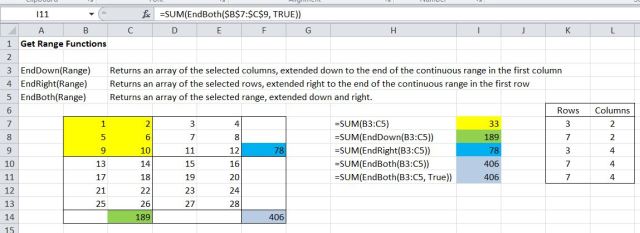 EndDown, EndRight and EndBoth functions combined with Sum function