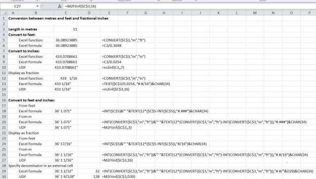 Metres to feet and fractional inches