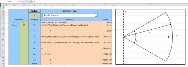 Section Properties for a Segment of a Circle
